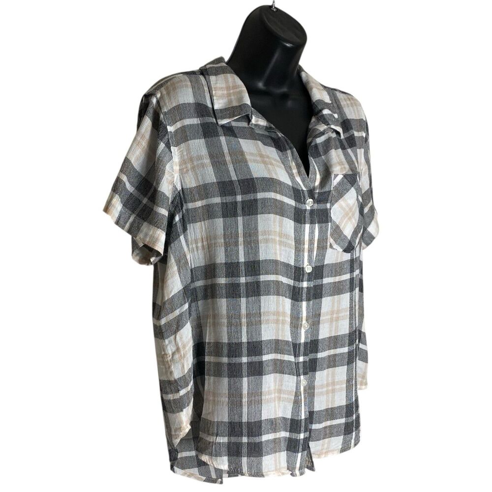 Lucky Brand Top Womens S Plaid Short Sleeve Shirt Western Button Up Cowgirl NWT